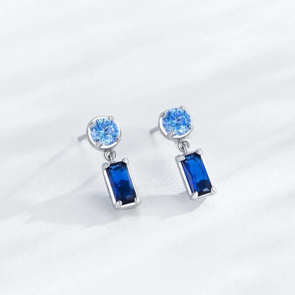 Anthro 2-tone Blue Sapphire Crystal Geometrical Sterling Silver Stud Earrings - Picture 4 of 16